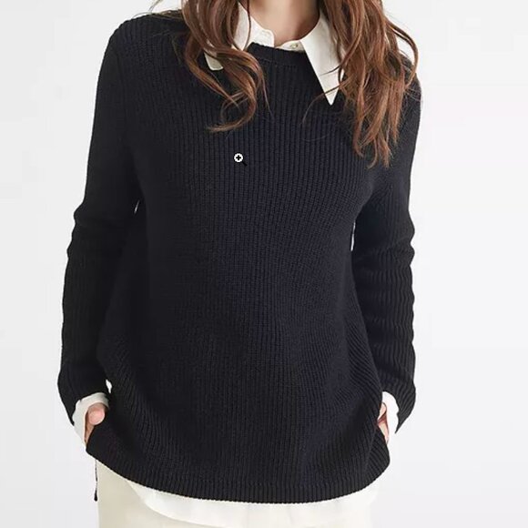 525 AMERICA Emma 100% Cotton Crewneck Shaker Stitch Sweater Black XS - Picture 2 of 6